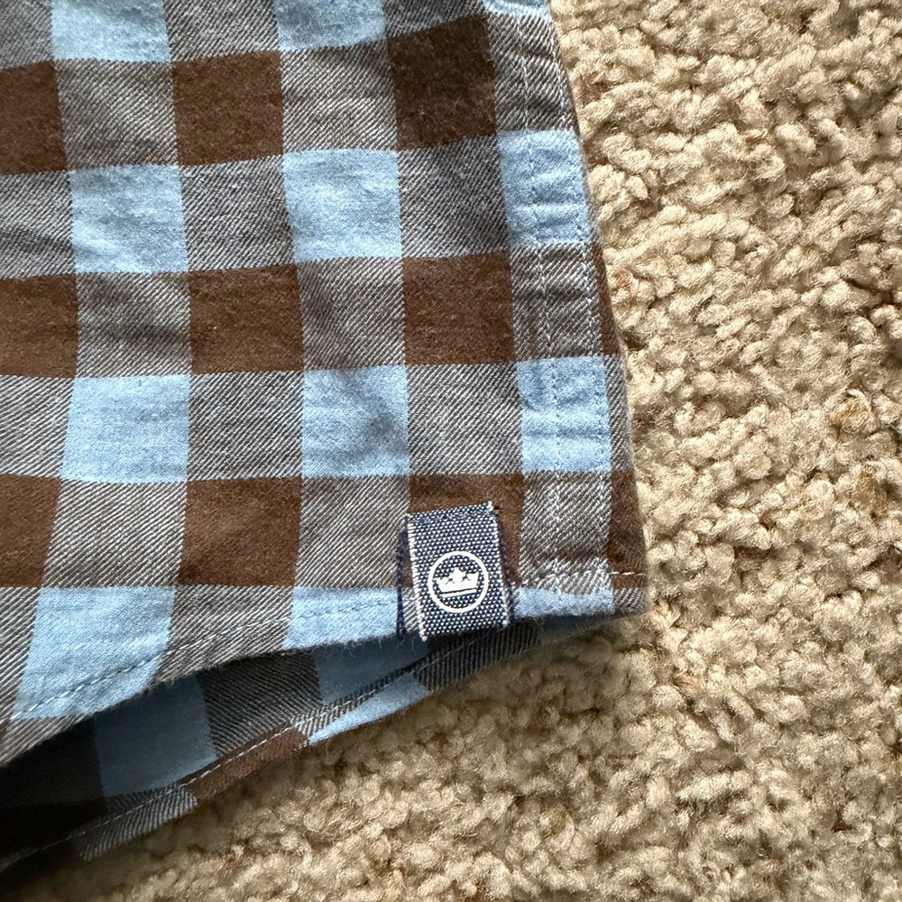 Peter Millar Brown and Light Blue Check Long-Sleeve Button-Down Shirt - Picture 4 of 6